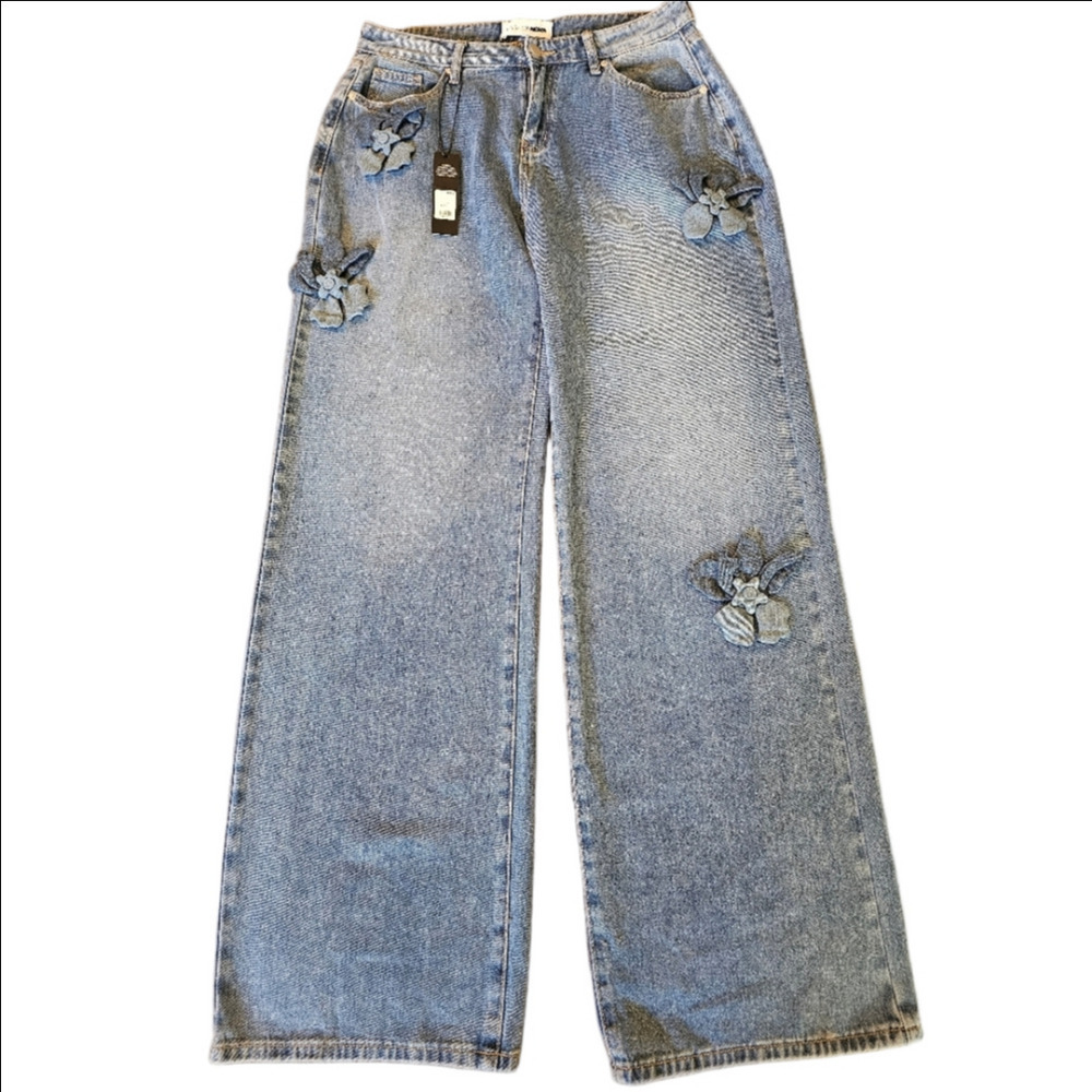 Fashion Nova Floria Baggy Wide Leg Light/Med Wash Jeans Size 11